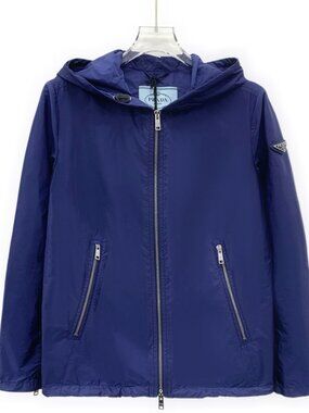 H30748 Prada dark blue triangle logo hooded zipper jacket M size 99 new with tag
